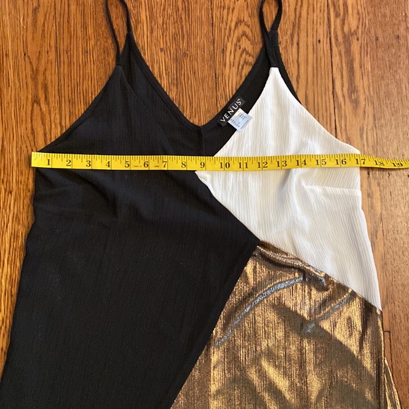 Venus Small Black/Cream/Bronze Spaghetti Strap Wrap Detail Dress - Picture 3 of 9